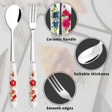 14 Pcs Dessert Forks and Spoons Silverware Set,Stainless Steel Small Appetizer Forks,Mini Coffee Spoons Salad Fork with Ceramics