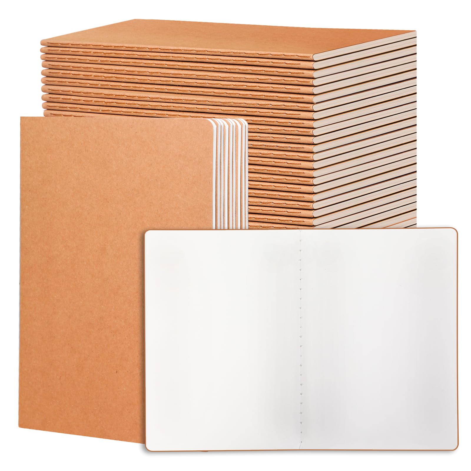 24 Pack Blank Kraft Notebooks, 8.3x5.5 Inches A5 Small Journals Bulk Blank Notebooks 80 GSM Unlined with 60 Pages A5 Subject Not