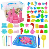 Play Sand Kit, 54Pcs Sandbox Toys Set for Boys Girls, 3lbs Magic Pink Sand, Mold Tools, Inflatable Tray, Storage Box, Funny Birt