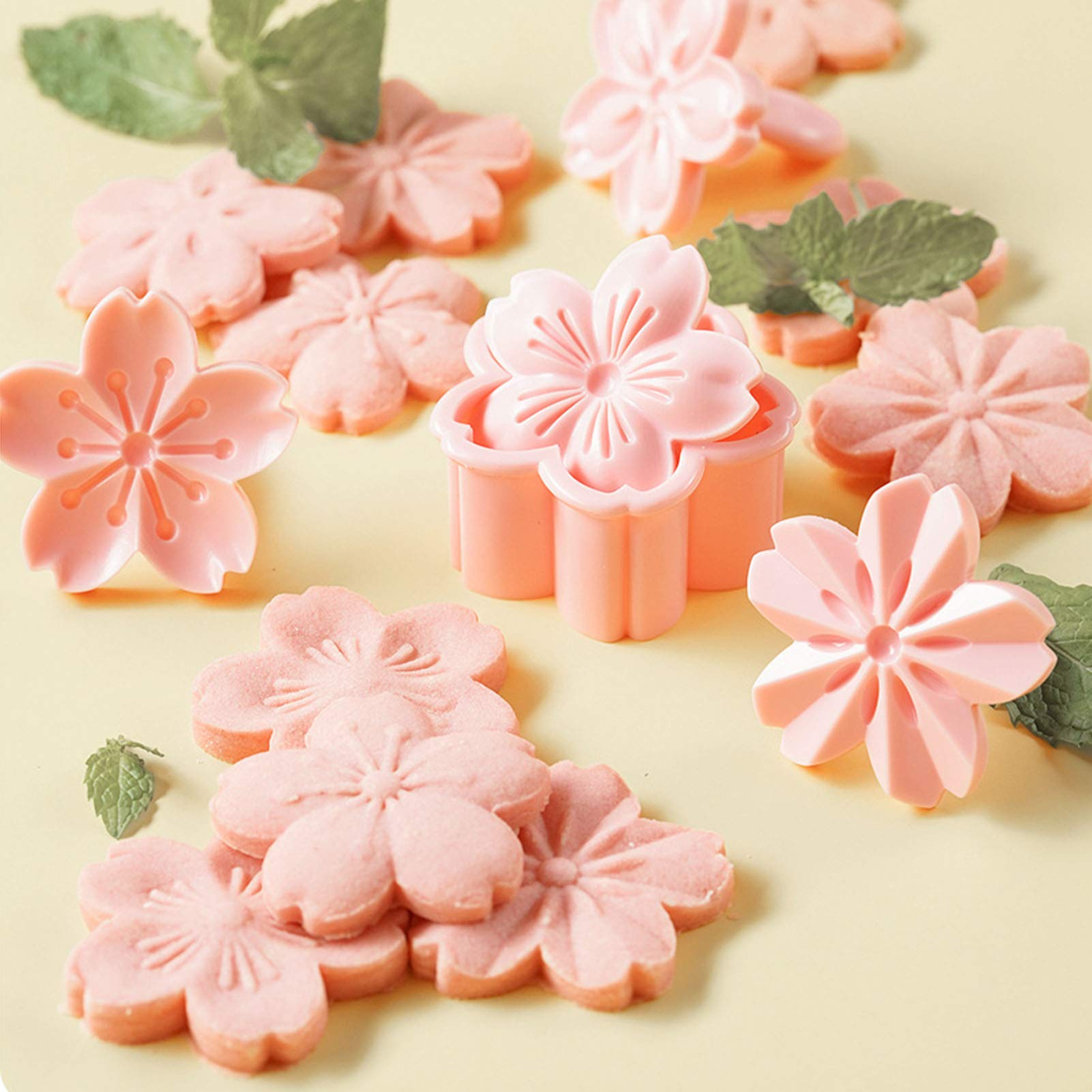 HAGBOU Cookie Press, 4 Styles Cookie Stamps Cherry Blossom Cookie Cutters Mold for Flower Cookies Pastry Accessories (Pink)