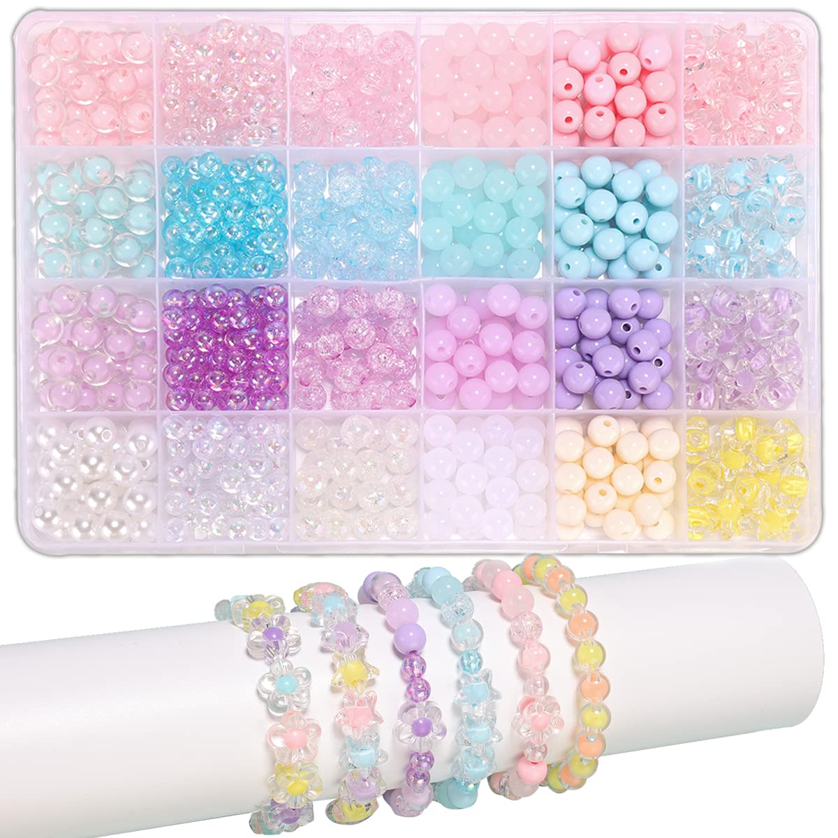 Enjoymade Glass Beads Bracelet Making Kit, 8mm Gradient Beads Handmade DIY Jewelry Making Kit - Cute Star-Shaped Acrylic Materia