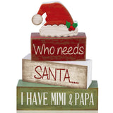 Lineshading 4 Pcs Christmas Table Decorations Wooden Red Santa Hat Christmas Tiered Tray Decor Rustic Wood Santa Hat Block Sign 