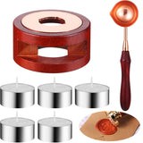 Mudder 7 Pieces Wax Seal Kit, Wax Seal Warmer Melting Spoon and 5 Pieces Tea Candles, Wax Sticks Wax Beads Melting Furnace Tool