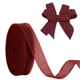 JaoZuyard Burgundy Burlap Ribbon 1 inch X 20 Yard Natural Linen Woven Ribbon DIY Handmade Wired Edging Production Wreath Holiday