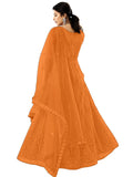 Patlani Women Long Orange Gown, Net With Ultra Satin Inner Ethnic Flared Gown For Girl'S/Women'S Semi Stitched Gown (Orange)