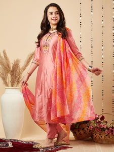 Gosriki Women'S Cotton Blend Embroidered Straight Kurta With Pant & Dupatta (Lily Peach-Gs_Xl_Peach_X-Large),Peach,,B0CJY7YSDK