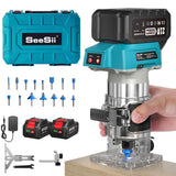 SEESII Cordless Wood Router Tool, ET01 21V Compact Trim Router with Dual 4.0Ah Batteries Up to 30 Mins, Brushless Motor, 6-speed