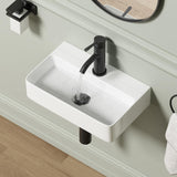 Wall Mounted Bathroom Vessel Sink, QISHKA 18 X 11 Rectangular Floating Ceramic Wash Hand Basin White Wall Hung Vanity Sink for B