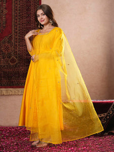 Gosriki Women'S Rayon Blend Anarkali Solid Kurta With Pant & Dupatta (Sitapati Yellow-Vks01-Gs_4Xl_Yellow_Xxxx-Large),Yellow,4,B0DM1VR7Z7