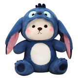 Bilibang Cartoon Plush Cross-Dressing Teddy Bear Plush Toy, Cute Teddy Bear with Removable Stitchhat (Blue StitchBear, 11 inch /