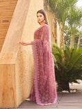 Womanista Womens Embroidered Net Saree With Faux Diamonds (Ti3099_Mauve)