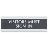 Headline Sign Sign Century Series Sign, 3 x 9, Visitors Must Sign In, Black/Silver