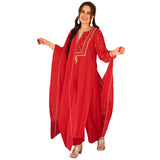 Anni Designer Women'S Rayon Blend Straight Embroidered Kurta With Pant & Dupatta (Simmu Red_L_Red_Large),Red,L