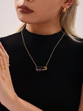 Gold Safety Pin Necklace with Amethyst Stones Stainless Steel Chain Pendant Dainty Crystal Statement Jewelry (15.7in + 1.9in)