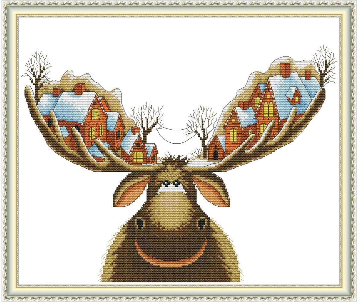 CROSSDECOR Cross Stitch Stamped Kits 11CT 21X18 inch Holiday Gift Pre-Printed Cross-Stitching Starter Patterns for Beginner Kids