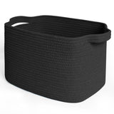 MEGASKET Black Woven Storage Basket - 15x9x11 Cotton Rope Basket for Organizing Shoes, Toys, Books, Towels, Rectangular Decorati