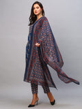 Gosriki Women'S Cotton Blend Printed Straight Kurta With Pant & Dupatta (Patni Blue-Jan18-Gs_L_Blue_Large),Grey,,B0BTJ88KFZ