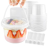 16oz 20 Set Disposable Jello Shot Cups with Lids & Spoons,Portable Handles Clear Plastic Cups for Outdoor Parties Packing Fruit/
