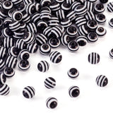 Boutigem 100Pcs 6mm Round Striped Resin Beads Chunky Black White Lined Striped Gumball Bead Spacers for DIY Bracelet Necklace Ea