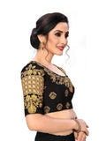 Vihu Fashion Womens Round Neck Checks Pattern Embroiderd Readymade Phantom Silk Saree Blouse (Size 38+Margin) (Black)