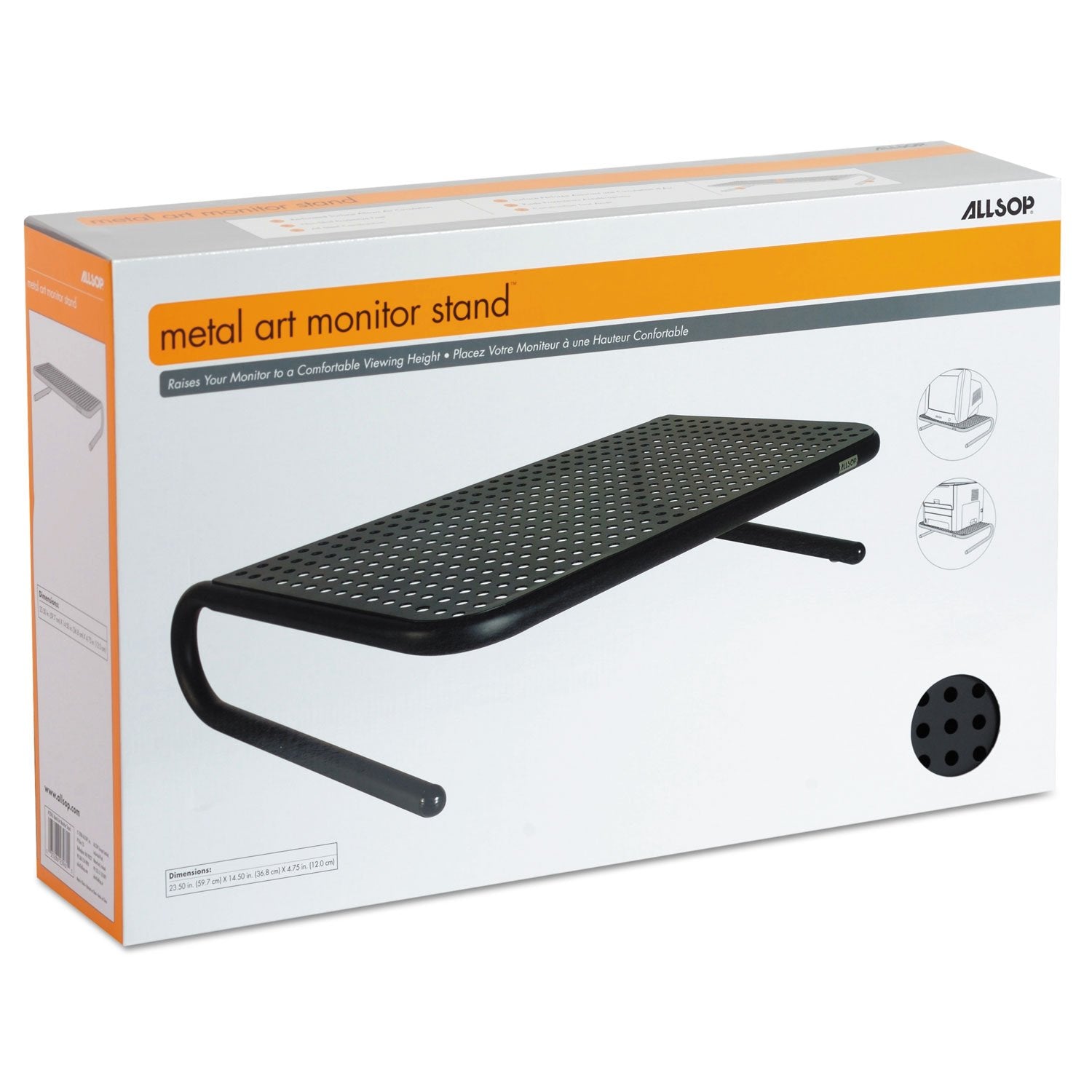 Allsop Large Metal Art Monitor Stand, 18-Inch wide platform holds 50 lbs with keyboard storage space - Black (30336)