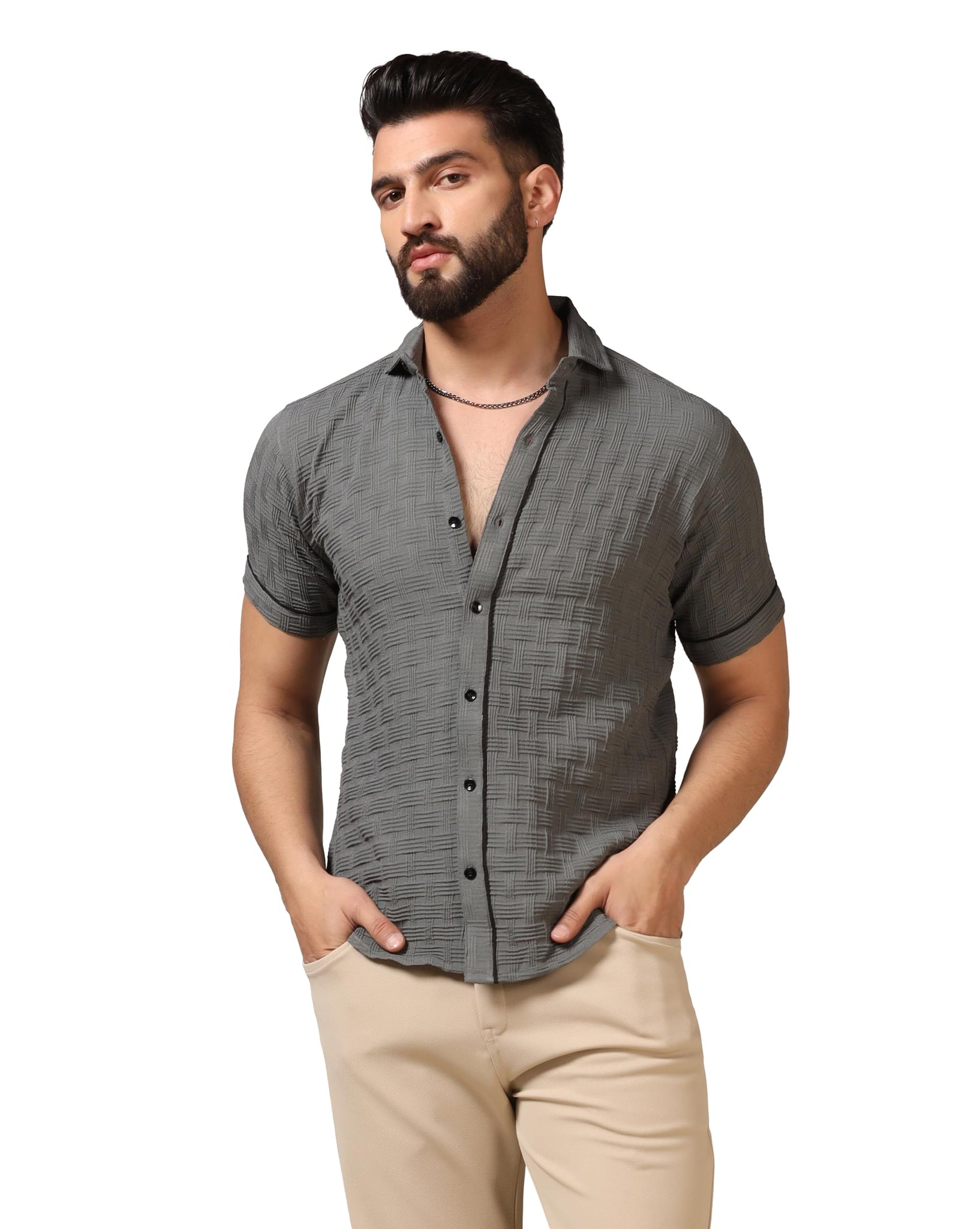 Toplot Men'S Regular Fit Casual Shirt (Chatai-Shirt-5174-Grey-M),Grey,,B0CYH4LPMP