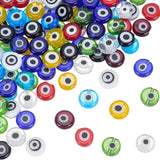 SOFPLATE 1 Box 100Pcs Flat Evil Eye Beads Turkish Eye Bead Lampwork Glass Charms Good Luck Turkish Greek Amulet Eyeball Loose Sp