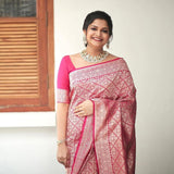 Flosive Womens Present Banarasi Soft Lichi Silk Saree Beautiful Jacquard Rich Pallu Design Work Zari Woven Kanjivaram Silk Style Saree With Soft Lichi Silk Blouse Piece (A Pink)
