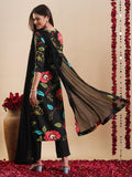 Gosriki Women'S Rayon Blend Straight Printed Kurta With Pant & Dupatta (Twig Black-Gs_S_Black_Small),Black,,B0DC6M6Z4H