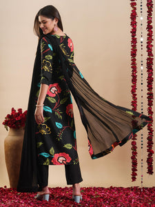Gosriki Women'S Rayon Blend Straight Printed Kurta With Pant & Dupatta (Twig Black-Gs_Xxl_Black_Xx-Large),Black,2,B0DC6KRJN9