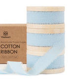 Vitalizart Baby Blue Cotton Ribbon Handmade Fringe 5/8 x 21 Yd Pure Natural Cotton Ribbons for Gift Wrapping Wedding Invites Br