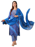 Gosriki Women'S Cotton Blend Straight Printed Kurta With Pant & Dupatta (Vedhabali Blue-Gs_Xl_Blue_X-Large),Blue,,B0D5VK4PY1