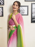 Satrani Women'S Georgette Dual Tone Ready To Wear Saree With Unstitched Blouse Piece (18Rs153Na_Pink & Green6)