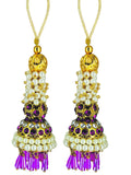 Kreations Royal Ethnic Pearl and Pink Crystal Beaded Design in Jumki Pattern Latkan for Blouse, Traditional Wedding Dress Tassel