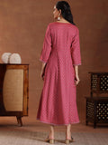 Libas Women'S Cotton A-Line Midi Dress (37218_Pink Pink Xl