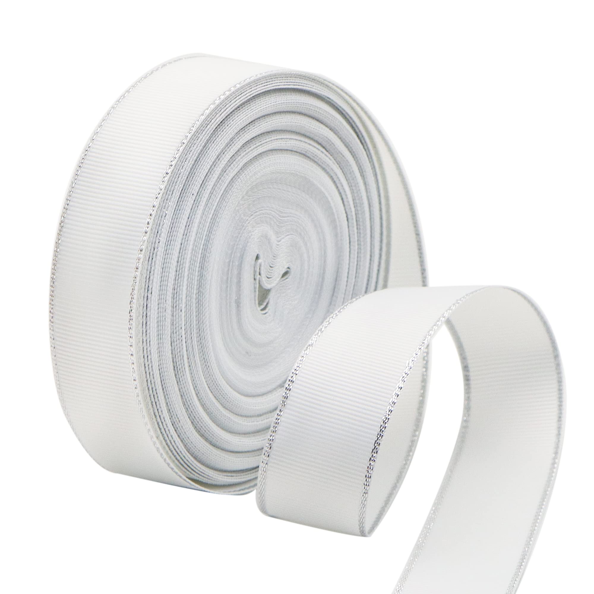 David accessories 25 Yards 1 Inch Solid Grosgrain Ribbon Roll with Silver Edges for Gift Wrapping, Crafts, Hair Bows Making, Wed
