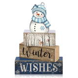 Lineshading 4 Pcs Snowman Christmas Decor Wooden Snowman Blue and White Winter Tiered Tray Decor Christmas Table Centerpiece Woo