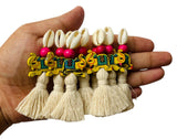 Zippy Flora Mini Cotton Tassels with Elephant Charms (Off White, Pack of 10) | Handmade Decorative Latkan for Saree, Dupatta, Pa