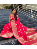 Sugathari Womens Banarasi Saree Pure Kanjivaram Silk Saree Soft New Ladies 2023 Design Wear Pattu Sarees Latest Cotton Party Sari Collections With Blouse Piece For Wedding Sadi (Pari 122 Pink)