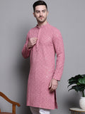 Jompers Men'S Sequin Embroidered Pure Cotton Kurtas (Coral, M)