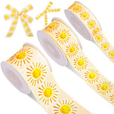 JarThenaAMCS 3 Rolls Boho Sun Grosgrain Ribbon Yellow Sunshine Ribbon for Wreath Bow Craft Gift Wrap Party Decor, 15 Yards