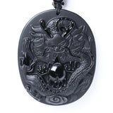 Bella Jade Chinese Zodiac Necklace Pendant Amulet Talisman Made of Obsidian (Dragon - Dignity)