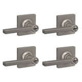Lock Scout Straight Lever with Square Trim Bedroom and Bathroom Door Handle, Satin Nickel Finish, 4 Pack
