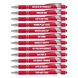 Actsun 12 Pcs Red Fine Point Ballpoint Pens with Motivational Quotes and Stylus Tips