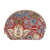Signare Tapestry Cosmetic Bag Makeup Bag for Women with Floral Design, Strawberry Thief Red, One Size