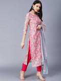 Anni Designer Women'S Cotton Blend Printed Straight Kurta With Pant & Dupatta (Waha Pink-Nw_Xxl_Pink_Xx-Large),Pink,2XL,,,