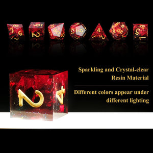 YEMEKO Sharp Edge DND Dice Set Handmade 7 Accessories Dice for Dungeons and Dragons TTRPG Games, Multi-Sided RPG Polyhedral Resi