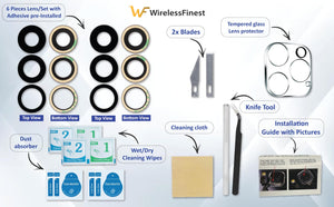 2X Set/6 PCS Back Rear Camera Lens Glass Replacement Kit with Adhesive Pre-Installed Fit for iPhone 13 Pro / 13 Pro Max + Repair