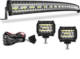 52 LED Light Bar Curved DakRide Triple Row 1122W Flood Spot Combo Beam Off Road Lights 2pc 4inch 60W Spot Driving Fog Lights wit