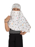 7 SeasonS Musical Notes Print Cap With Neck Cover, Beige Cotton Blend, Sun Protection Design For Women